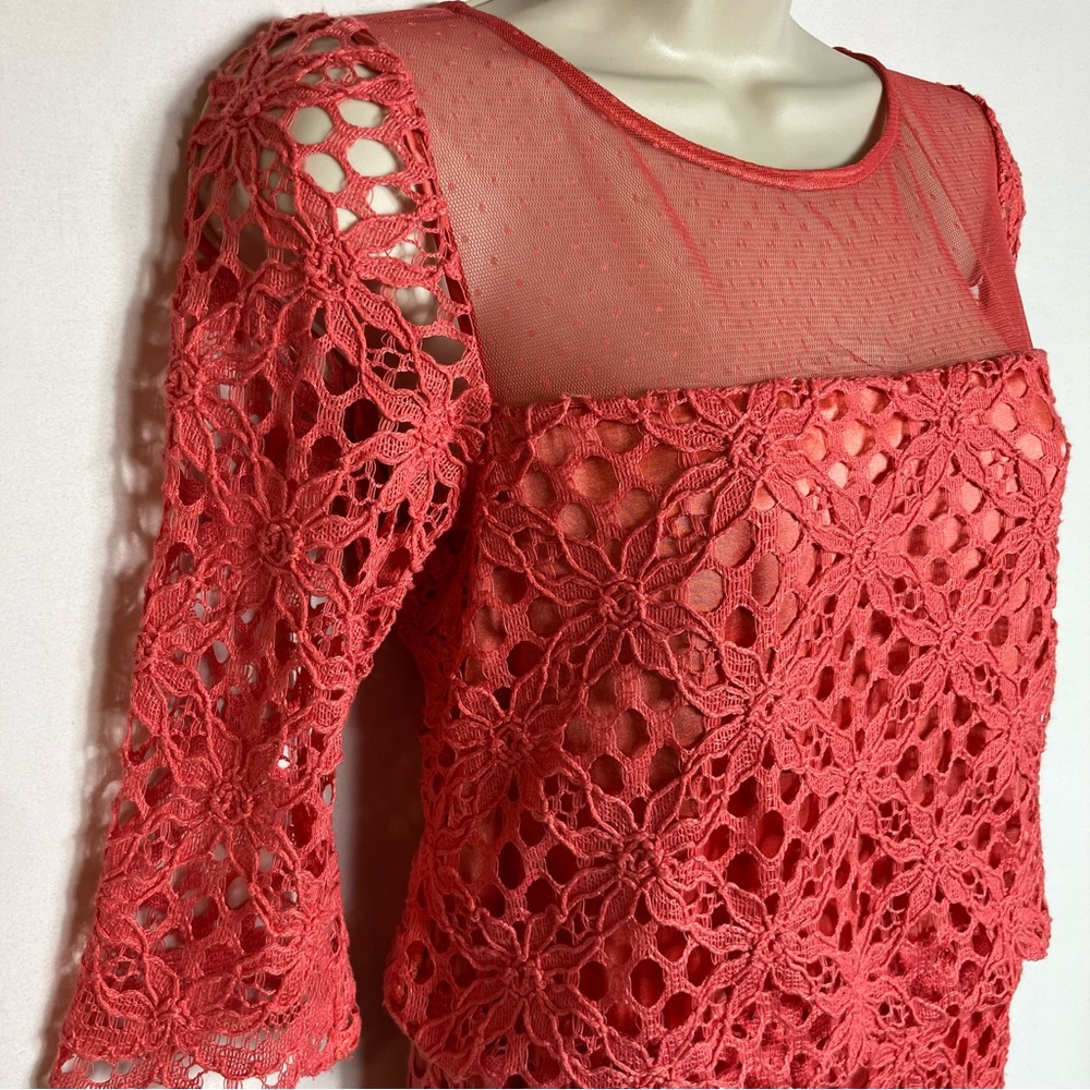 📦Jax Coral Crochet lace Midi Dress w/Sheer Yoke Sz 4 Gorgeous *$4.99 SHIP